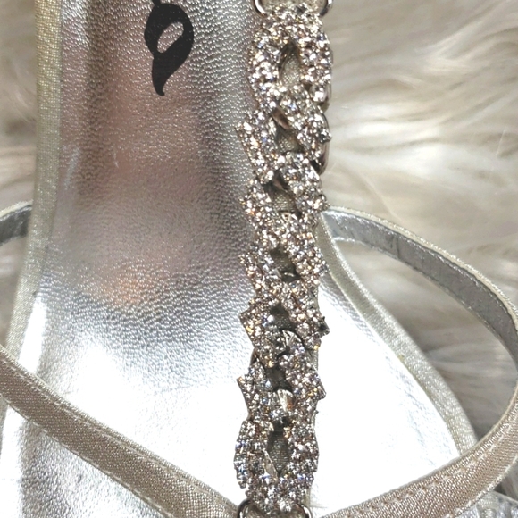 Nina High Heel Sandals Rhinestone Glitter t-strap silver 9M - Picture 3 of 10